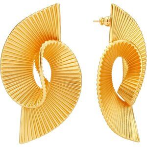 Gold Plated Striped Twist Dangle Earrings Women Jewelry Fashion Trendy Gift